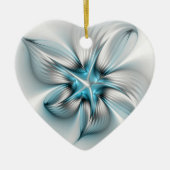 Floral Elegance Modern Abstract Blauw Fractal Hart Keramisch Ornament (Voorkant)