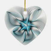 Floral Elegance Modern Abstract Blauw Fractal Hart Keramisch Ornament (Achterkant)