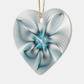 Floral Elegance Modern Abstract Blauw Fractal Hart Keramisch Ornament (Links)