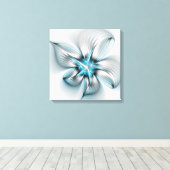 Floral Elegance Modern Abstract Blue Fractal Art Canvas Afdruk (Insitu (Houten vloer))