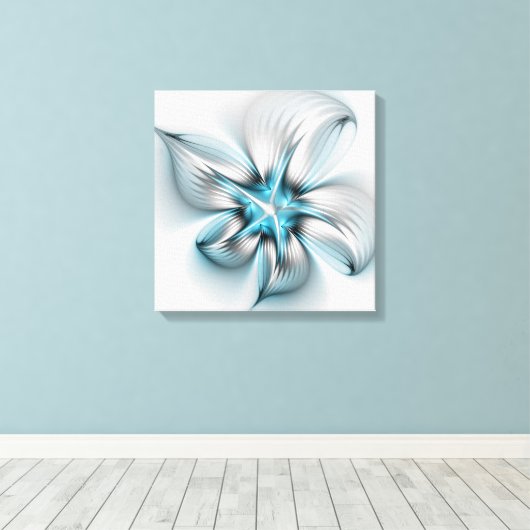 Floral Elegance Modern Abstract Blue Fractal Art Canvas Afdruk (Insitu (Houten vloer))