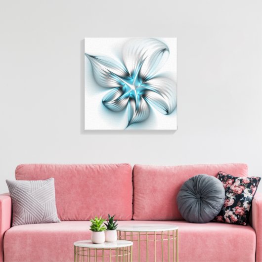 Floral Elegance Modern Abstract Blue Fractal Art Canvas Afdruk (Insitu (Woonkamer))