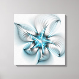 Floral Elegance Modern Abstract Blue Fractal Art Canvas Afdruk