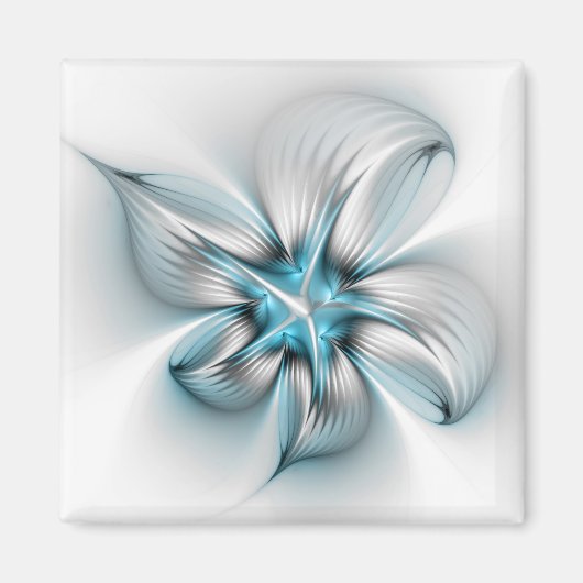 Floral Elegance Modern Abstract Blue Fractal Art Magneet (Voorkant)