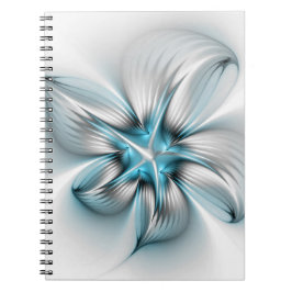 Floral Elegance Modern Abstract Blue Fractal Art Notitieboek