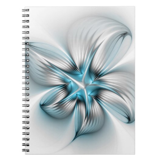 Floral Elegance Modern Abstract Blue Fractal Art Notitieboek (Voorkant)