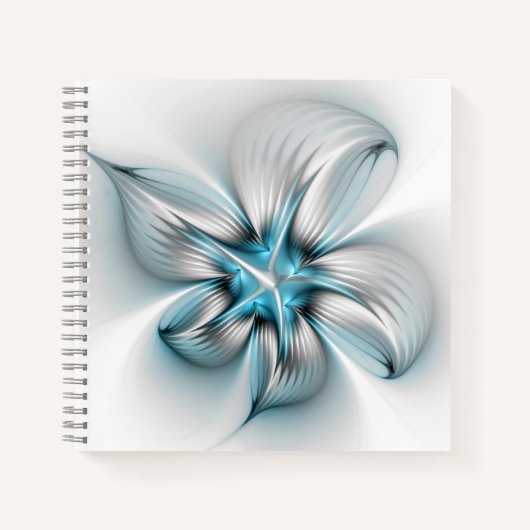 Floral Elegance Modern Abstract Blue Fractal Art Notitieboek (Voorkant)