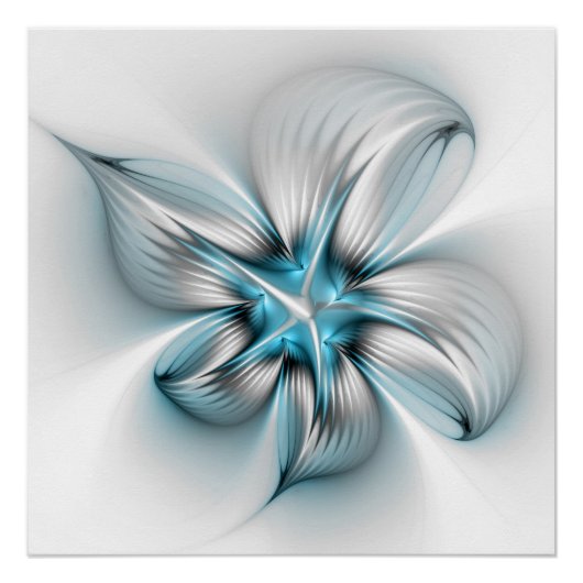 Floral Elegance Modern Abstract Blue Fractal Art Perfect Poster (Voorkant)