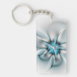Floral Elegance Modern Abstract Blue Fractal Art Sleutelhanger