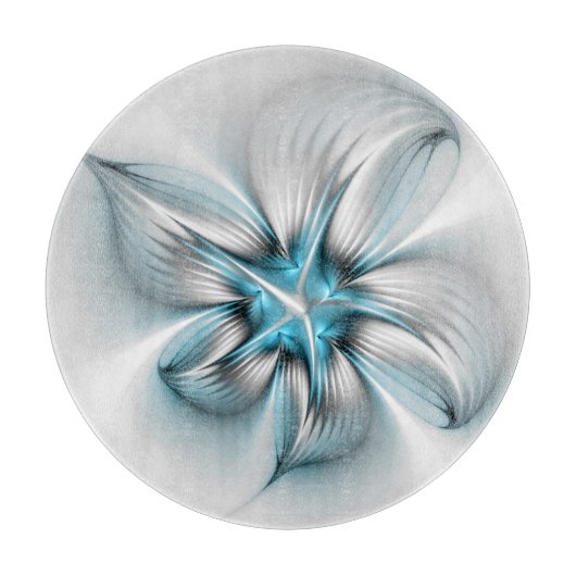 Floral Elegance Modern Abstract Blue Fractal Art Snijplank (Voorkant)