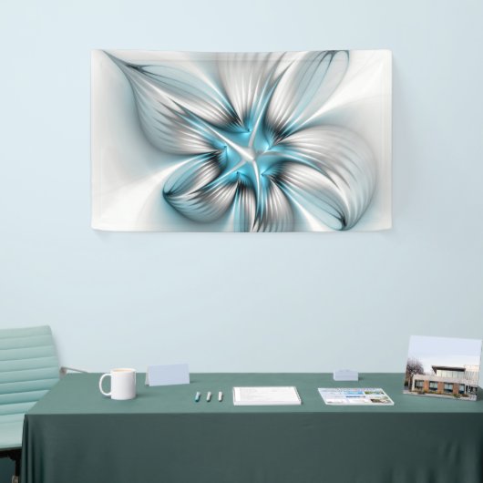 Floral Elegance Modern Abstract Blue Fractal Art Spandoek (Beurs)