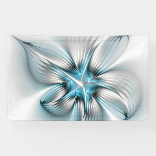 Floral Elegance Modern Abstract Blue Fractal Art Spandoek (Horizontaal)