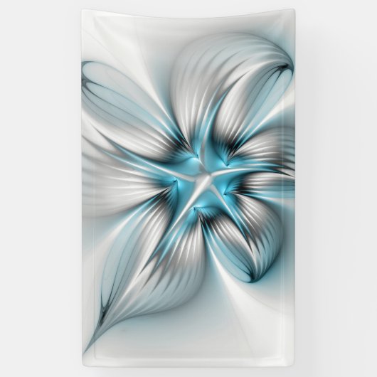 Floral Elegance Modern Abstract Blue Fractal Art Spandoek (Verticaal)