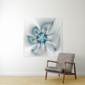 Floral Elegance Modern Abstract Blue Fractal Art Wandkleed (In Situ (horizontaal))