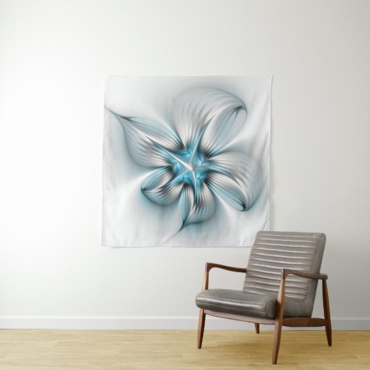 Floral Elegance Modern Abstract Blue Fractal Art Wandkleed (In situ)