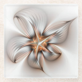Floral Elegance Modern Abstract Fractal Art Glazen Onderzetter