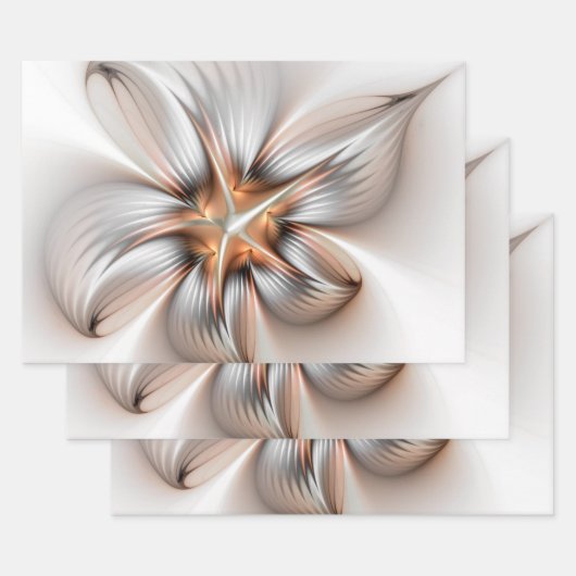 Floral Elegance Modern Abstract Fractal Art Inpakpapier Vel (Set)