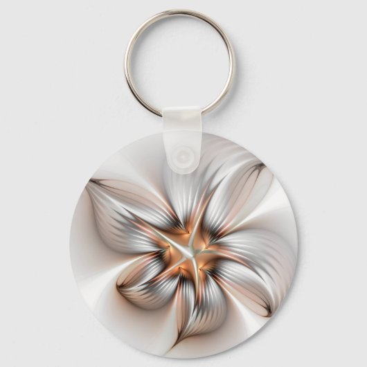 Floral Elegance Modern Abstract Fractal Art Sleutelhanger (Achterkant)