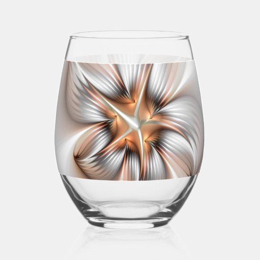 Floral Elegance Modern Abstract Fractal Art Wijnglas Zonder Voet (Achterkant)