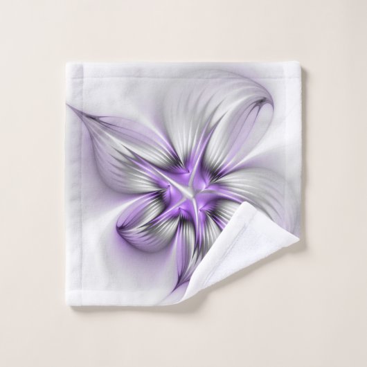 Floral Elegance Modern Abstract Violet Fractal Art Bad Handdoek (Wasdoekje)