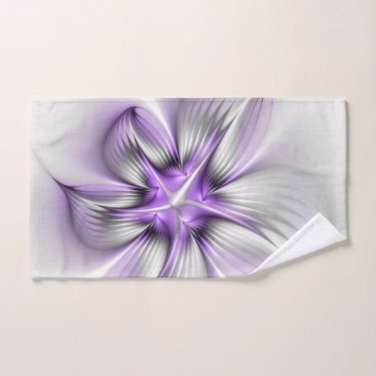 Floral Elegance Modern Abstract Violet Fractal Art Bad Handdoek (Handdoek)