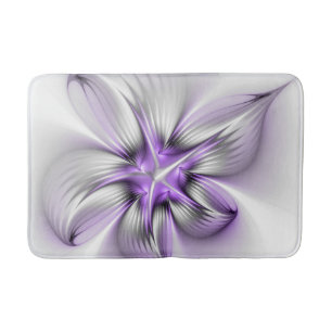 Floral Elegance Modern Abstract Violet Fractal Art Badmat