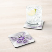 Floral Elegance Modern Abstract Violet Fractal Art Bier Onderzetter (Rechterzijde)
