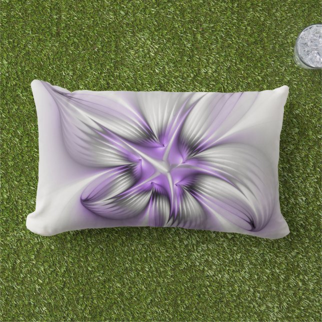 Floral Elegance Modern Abstract Violet Fractal Art Buitenkussen (Gras)