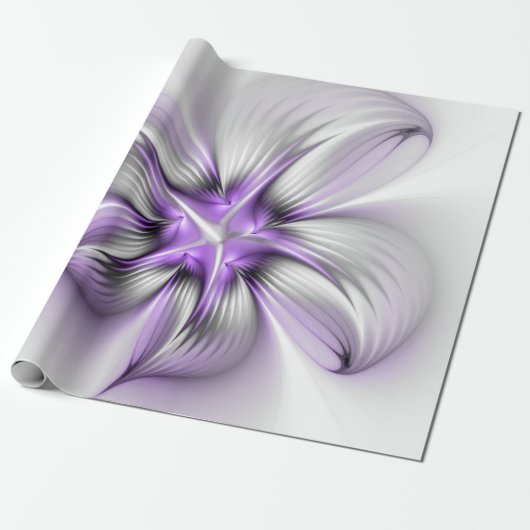 Floral Elegance Modern Abstract Violet Fractal Art Cadeaupapier (Uitgerold)