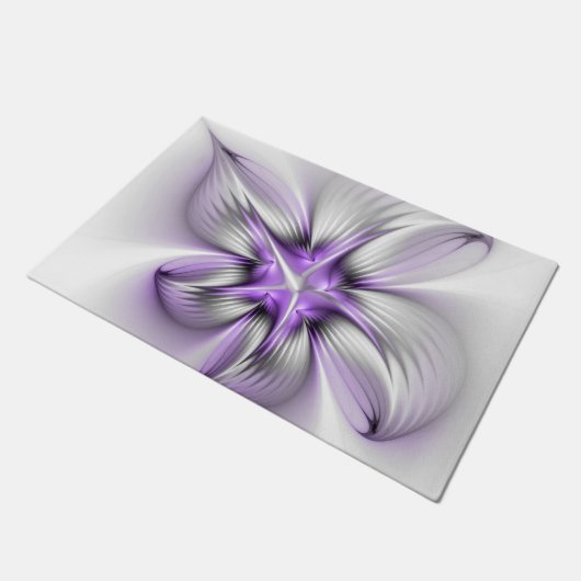 Floral Elegance Modern Abstract Violet Fractal Art Deurmat (Schuin)