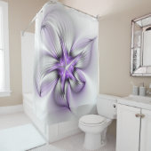 Floral Elegance Modern Abstract Violet Fractal Art Douchegordijn (In situ)