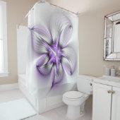 Floral Elegance Modern Abstract Violet Fractal Art Douchegordijn (In situ)