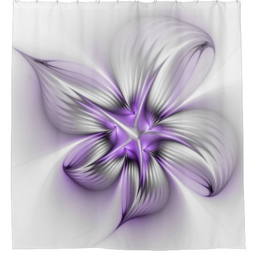 Floral Elegance Modern Abstract Violet Fractal Art Douchegordijn (Voorkant)