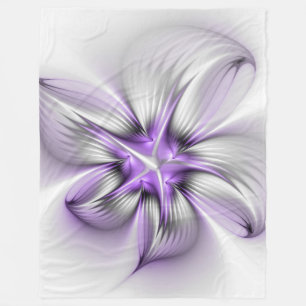 Floral Elegance Modern Abstract Violet Fractal Art Fleece Deken