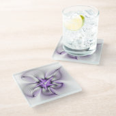 Floral Elegance Modern Abstract Violet Fractal Art Glazen Onderzetter (Schuin)