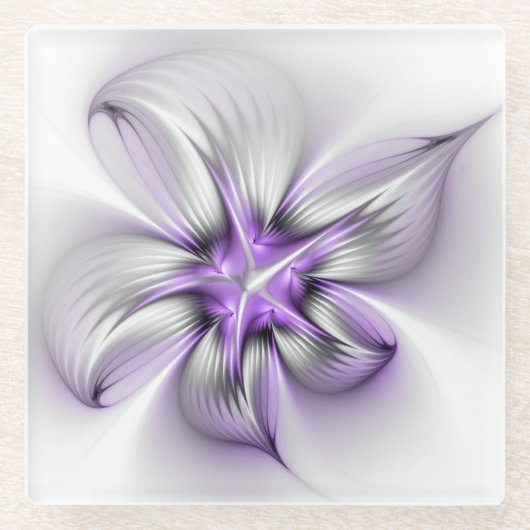Floral Elegance Modern Abstract Violet Fractal Art Glazen Onderzetter (Voorkant)