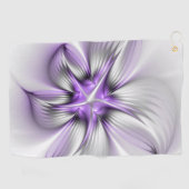 Floral Elegance Modern Abstract Violet Fractal Art Golfhanddoek (Horizontaal)