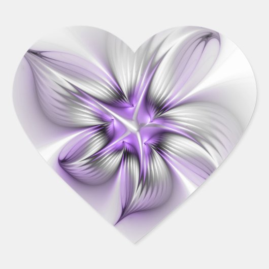 Floral Elegance Modern Abstract Violet Fractal Art Hart Sticker (Voorkant)