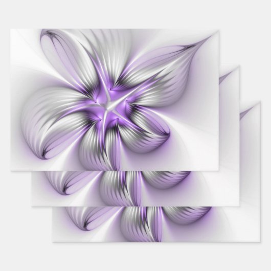 Floral Elegance Modern Abstract Violet Fractal Art Inpakpapier Vel (Set)