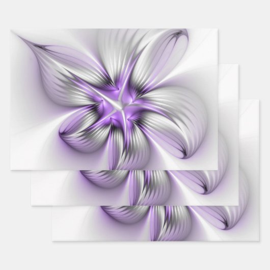 Floral Elegance Modern Abstract Violet Fractal Art Inpakpapier Vel (Set)