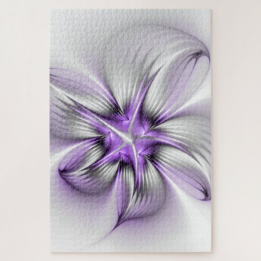 Floral Elegance Modern Abstract Violet Fractal Art Legpuzzel (Verticaal)
