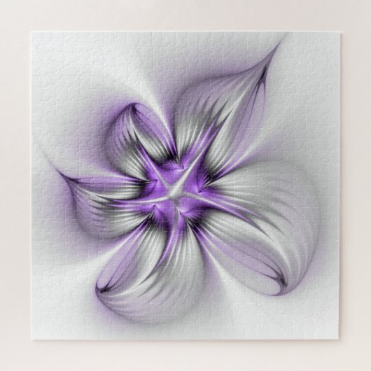 Floral Elegance Modern Abstract Violet Fractal Art Legpuzzel (Horizontaal)