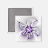 Floral Elegance Modern Abstract Violet Fractal Art Magneet (Voorkant / Achterkant)
