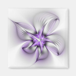 Floral Elegance Modern Abstract Violet Fractal Art Magneet