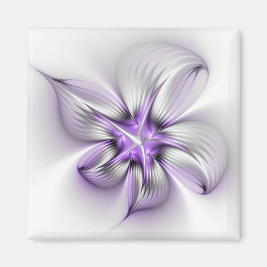 Floral Elegance Modern Abstract Violet Fractal Art Magneet (Voorkant)