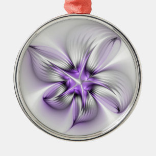 Floral Elegance Modern Abstract Violet Fractal Art Metalen Ornament