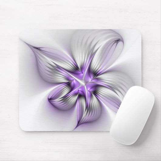 Floral Elegance Modern Abstract Violet Fractal Art Muismat (Met muis)