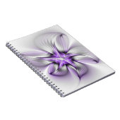 Floral Elegance Modern Abstract Violet Fractal Art Notitieboek (Rechterzijde)