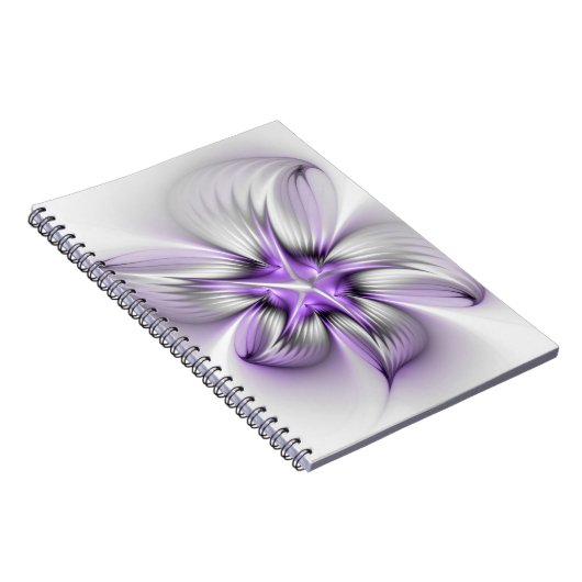 Floral Elegance Modern Abstract Violet Fractal Art Notitieboek (Rechterzijde)