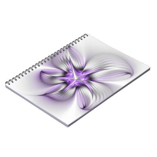 Floral Elegance Modern Abstract Violet Fractal Art Notitieboek (Linkerzijde)